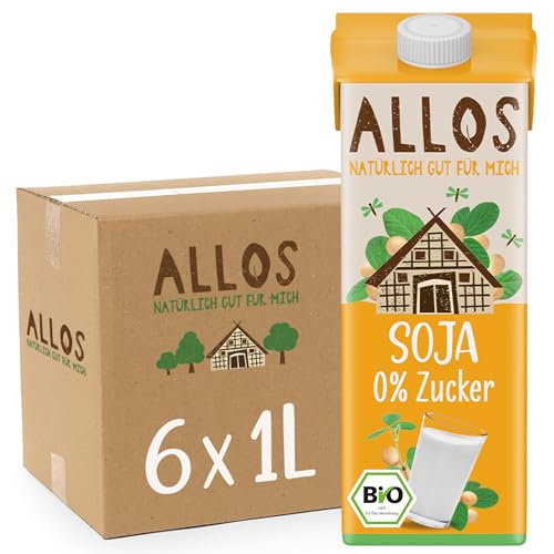 Allos Bio Sojadrink ohne Zucker | Milchalternative aus Soja | Soja Drink | Drink auf Pflanzenbasis | veganer Drink | ohne zugesetzten Zucker | vegan | laktosefrei | 1 Liter (6 Stück) von Allos