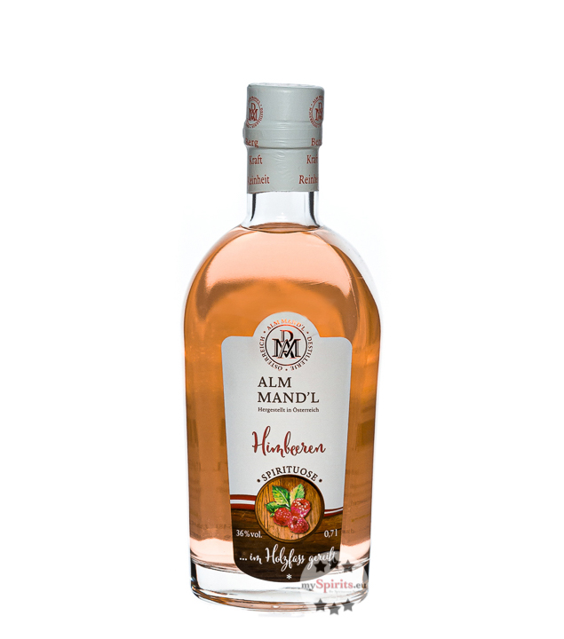Alm Mand’l Himbeeren Schnaps im Holzfass gereift (36 % Vol., 0,7 Liter) von Alm Mand'l