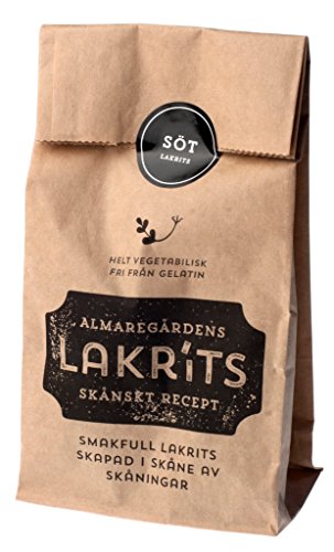 Almaregårdens Lakritz, süß - 150g Beutel - Intensiv Lakritzgeschmack - Ohne Gelatine - Schwedisches Lakritz von Almaregårdens