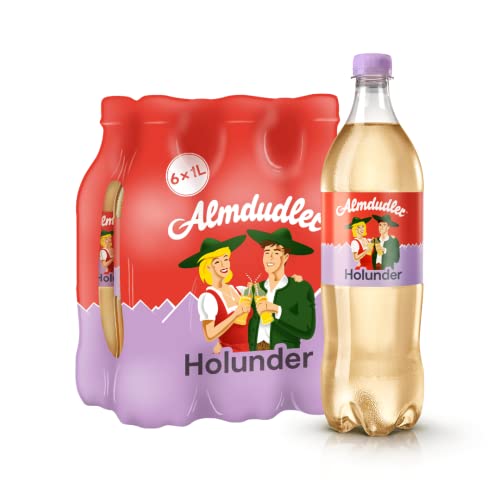 Almdudler Holunder Alpenkräuerlimonade im Vorratspack (6 x 1 l) - Alpenkräuterlimonade kombiniert mit natürlichem Holunderblütenextrakt von Almdudler