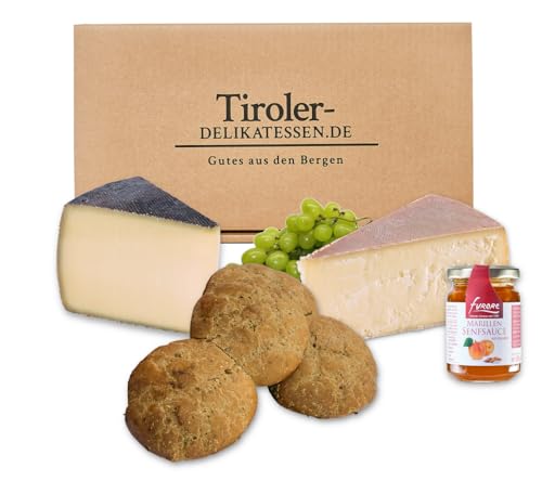 Almgourmet, Geschenkset "Tiroler Kennlernbox" - Zusammenstellung aus 4 Tiroler Produkten - mit würzigem Käse, Vinschgauer und Mandelsenfsauce von Almgourmet