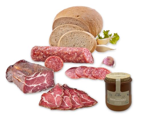 Almgourmet - Salami- & Schinkenset "Knoblauchfreunde" - 4 Tiroler Produkte als Geschenkset für Weihnachten, Ostern & Geburtstag von Almgourmet