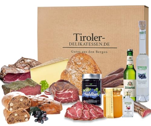 Almgourmet - 12. tlg. Geschenkset "Das Beste aus Tiroler Delikatessen" mit Schinken, Käse, Speck, Kaminwurzn uvm. von Almgourmet