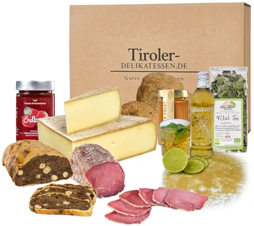 Almgourmet 8-tlg. Geschenkset - Tiroler Spezialitäten für Frühstück - Inkl. Almdudler, Konfitüre, Wurst- & Käse Delikatessen von Almgourmet