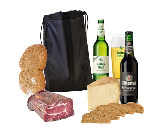 Almgourmet - Genusstasche "Grillabend" - praktische Kühltasche mit Spezialitäten aus den Bergen - mit feinem Bier-Duo und lang gereiften Bergkäse von Almgourmet