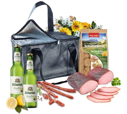 Almgourmet - Genusstasche "Picknickparty" - praktische Kühltasche mit Spezialitäten aus den Bergen - mit spritzigem Radler und feinem Schinken von Almgourmet