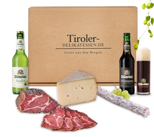 Almgourmet - Geschenkset "Bier und Mehr" - Geschenkkorb mit Zillertaler Bier - dazu feiner Speck, Salami und Käse von Almgourmet