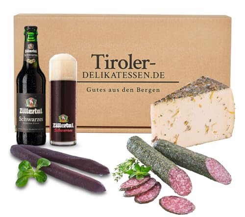 Almgourmet - Geschenkset "Echte Hingucker" - mit 4 Köstlichkeiten aus den Bergen - Salami, Käse und Bier von Almgourmet