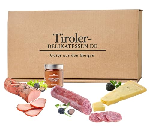 Almgourmet - Geschenkset "Echter Trüffeltraum" - mit 4 Köstlichkeiten und schwarzem Trüffel - Salami, Käse und Filet von Almgourmet