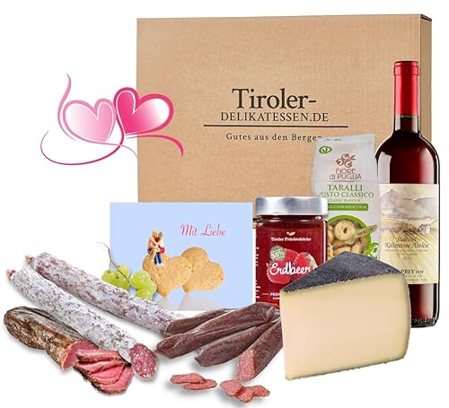 Almgourmet - Geschenkset "Hochzeitstag" - mit 7 Tiroler Spezialitäten - u.a. Käse, Filet und Rotwein - mit Grußkarte von Almgourmet
