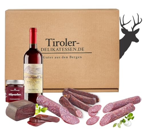 Almgourmet - Geschenkset "Wildes Tirol" - mit 5 wilden Köstlichkeiten aus Tirol und Südtirol - u.a. Salami aus Italien und Hirschschinken von Almgourmet