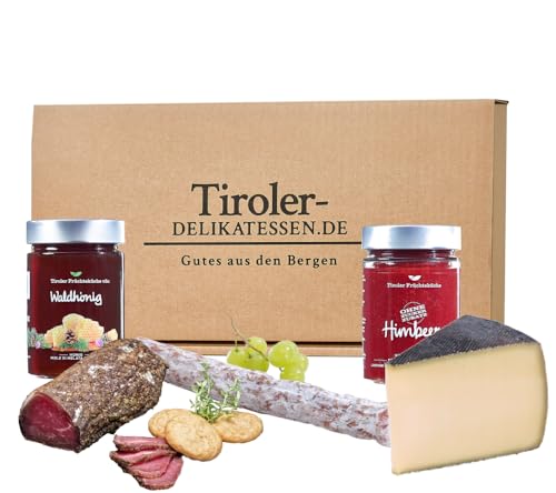 Almgourmet - Geschenkset "Kleines Dankeschön" - mit 5 Tiroler Delikatessen - Käse, Filet, Honig und Salami von Almgourmet