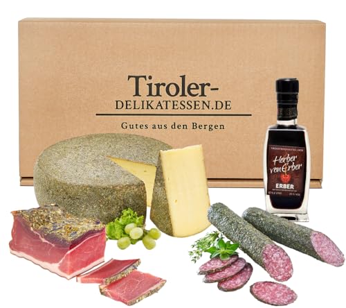 Almgourmet - Geschenkset "Kräuterquartett" - Delikatessen aus den Bergen - mit Speck, Käse und Schnaps von Almgourmet