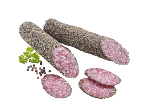 Almgourmet - Salami mit Pfeffermantel - 2 mal 180g - Italienische Pfeffersalami luftgetrocknet - Scharf und aromatisch von Almgourmet