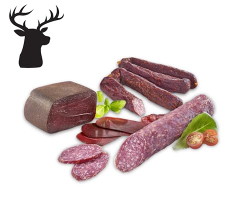 Almgourmet - Zusammenstellung aus 3 Hirschspezialitäten - Schinken, Wurzen und Salami mit Hirschfleisch - aus Italien und Österreich von Almgourmet