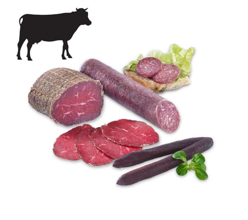Almgourmet - Zusammenstellung aus 3 Rindspezialitäten - Schinken, Wurzen und Salami mit Rindfleisch - aus Italien und Österreich von Almgourmet