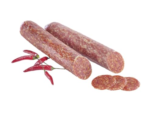 Almgourmet- luftgetrocknete Peperoncinosalami - 2 Stück je 180g - - italiensche Edelsalami - scharf und aromatisch von Almgourmet