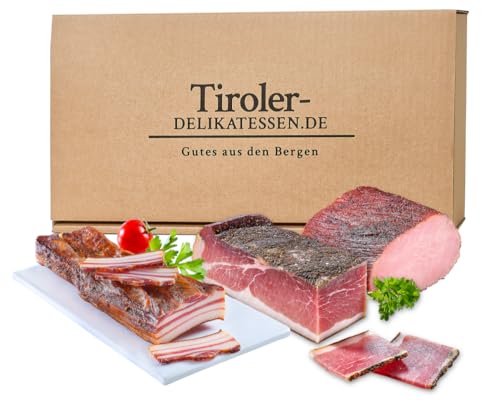 Almgourmets Kulinarische Geschenkeboxen - Gefüllt mit Delikatessen aus den Bergen - Wurst, Speck, Käse und Mehr (Geschenkebox - Specktrio) von Almgourmet