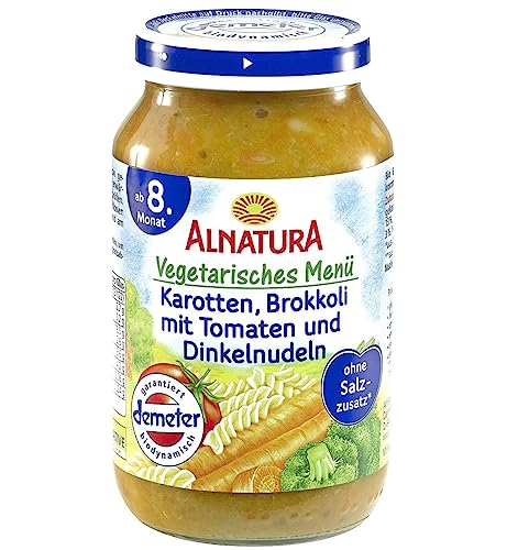 Alnatura Bio Karotten Brokkoli mit Tomate und Dinkelnudeln, ab dem 8. Monat, 220g Alnatura Bio Karotten Brokkoli mit Tomate und Dinkelnudeln, ab dem 8. Monat, 220g von Alnatura