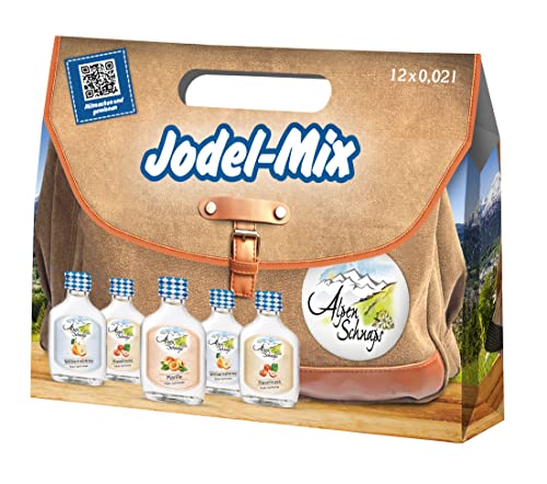 Alpenschnaps Jodel-Mix Tasche | Obstschnaps | 12x0,02l | Geschenkset mit verschiedenen Sorten | Pures Alpenglück im Glas Single Malt Whiskey von Alpenschnaps