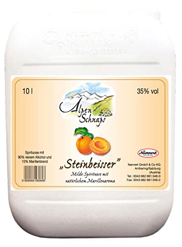 Alpenschnaps Steinbeisser Marille (10 L) – Milder, aromatischer Marillenschnaps – Obstschnaps mit Rezeptur aus dem Alpenland – Schnaps für den Genuss nach dem Essen – 35 % Vol. von Alpenschnaps