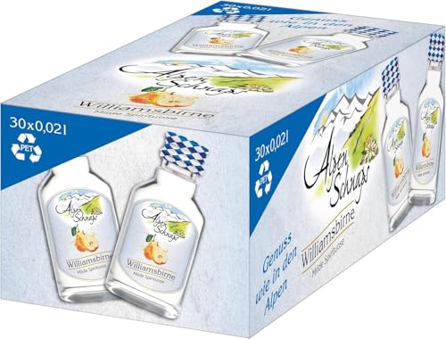 Alpenschnaps Steinbeisser Williamsbirne (30 x 20 ml) – Milder, aromatischer Williamsbirnen Schnaps – Obstschnaps mit Rezeptur aus dem Alpenland – Schnaps für den Genuss nach dem Essen – 35 % Vol. von Alpenschnaps