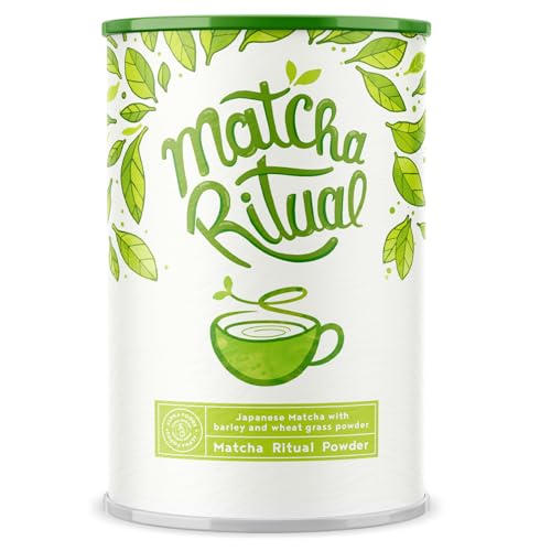 Matcha Pulver - 210g - Matcha Latte - Feinster heiliger japanischer Zeremonien-Matcha ergänzt mit Kokosmilch, Weizengras und Gerstengras von Alpha Foods