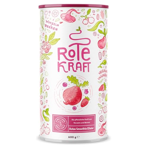 Rote Kraft - Smoothie Pulver - mit Wurzeln & Beeren u.a. Maca, Kurkuma, Guarana, Yerba Mate, Himbeeren, Açai, Goji Beeren - Alternative zu Kaffee - 600 Gramm von Alpha Foods