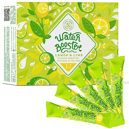 Water Booster Getränkemischung mit Vitamin C - Getränkepulver mit Zitrone-Limette Geschmack - natürlich lecker, kalorienarm und zuckerarm - 12x2,5g Pulver zum Lösen in Wasser von Alpha Foods