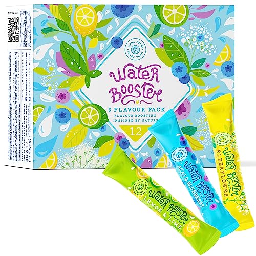 Water Booster Getränkepulver mit Vitamin C - Flavour Mix mit 3 verschiedenen Sorten (Limette-Zitrone, Holunderblüte, Açaí-Blaubeere) - natürlich lecker, kalorienarm, zuckerarm von Alpha Foods