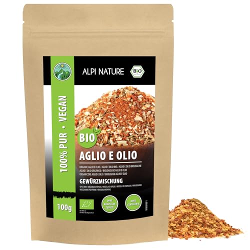 BIO Aglio e Olio Gewürz (100g), Bio Gewürzmischung, Pastagewürz, 100% natürlich, Zutaten aus kbA, Spagettigewürz ohne künstliche Zusätze von Alpi Nature