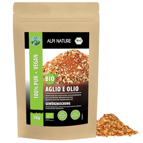 Aglio e Olio Gewürz BIO 50g von Alpi Nature, italienisches Gewürz, Aglio e Olio Gewürzmischung von Alpi Nature