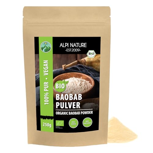 BIO Baobab Pulver (250g), Bio Baobabpulver aus kontrolliert biologischem Anbau, glutenfrei, laktosefrei, laborgeprüft, vegan, Affenbrotbaum 100% naturrein von Alpi Nature