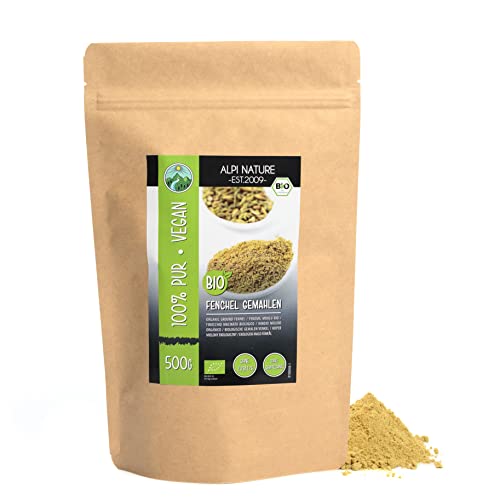 BIO Fenchel gemahlen (500g), Bio Fenchelpulver, Fenchelsamen gemahlen aus kontrolliert biologischem Anbau, Fenchel Pulver 100% natürlich, ohne Zusätze, Fenchel Samen Bio gemahlen von Alpi Nature