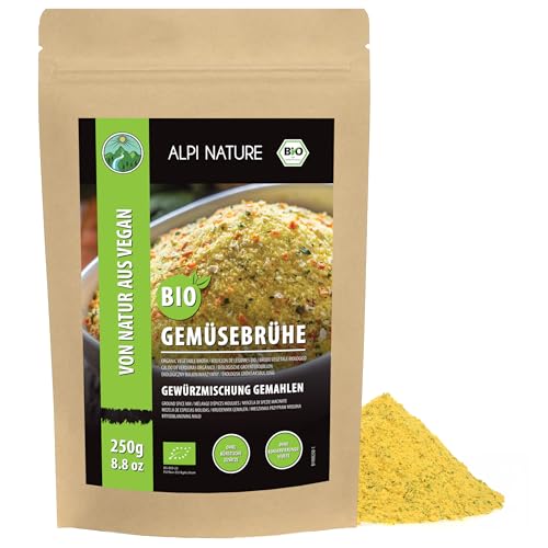 BIO Gemüsebrühe Gewürzmischung (250g), Bio Suppen Gewürzsalz, Gemüsebrühe Gewürzsalz, 100% natürlich, Zutaten aus kbA, Gewürzzubereitung für Bouillon, ohne künstliche Zusätze von Alpi Nature