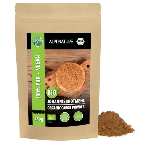 BIO Carobpulver (250g), BIO Johannisbrot gemahlen, BIO Johannisbrotpulver dunkel als Kakao Ersatz und Stärke geeignet, glutenfrei, laktosefrei, laborgeprüft, vegan, Johannisbrotmehl von Alpi Nature