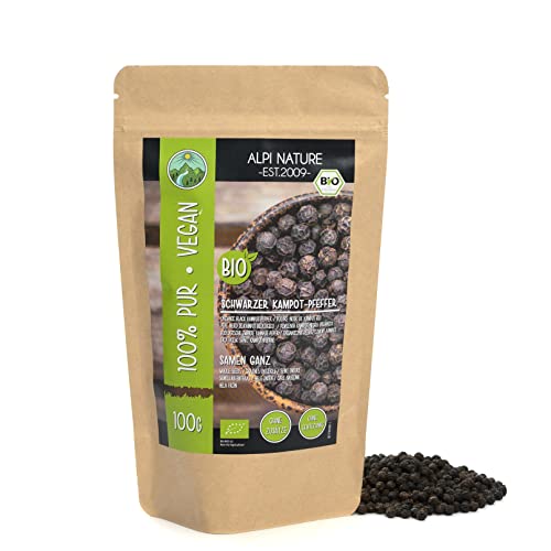 Kampot Pfeffer schwarz BIO 100g von Alpi Nature, Kampot Pfefferkörner schwarz, bio Pfefferkörner ganz von Alpi Nature