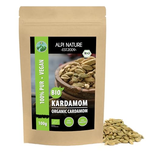 BIO Kardamom ganz (100g), Bio Kardamomsamen, Kardamom Samen aus kontrolliert biologischem Anbau, laborgeprüft, Kardamomsaat 100% rein und naturbelassen von Alpi Nature