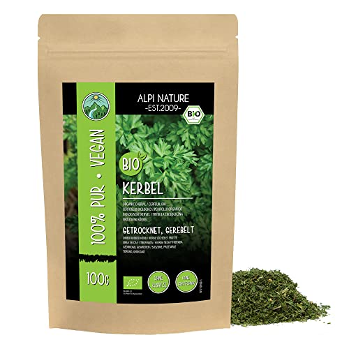 BIO Kerbel gerebelt (100g), Kerbelblätter Bio getrocknet, Kerbel aus kontrolliert biologischem Anbau, Bio Kerbel Blätter 100% natürlich, ohne Zusätze von Alpi Nature