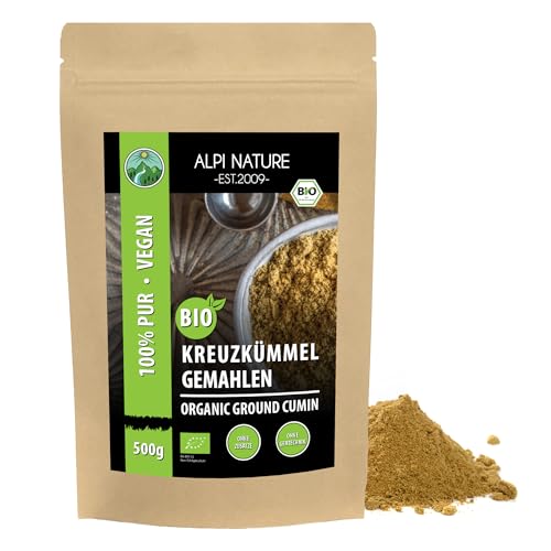 BIO Kreuzkümmel gemahlen (500g), Kreuzkümmelpulver, Kreuzkümmelsamen gemahlen in Rohkostqualität aus kontrolliert biologischem Anbau, Kreuzkümmelkörner glutenfrei, laktosefrei, laborgeprüft, vegan von Alpi Nature