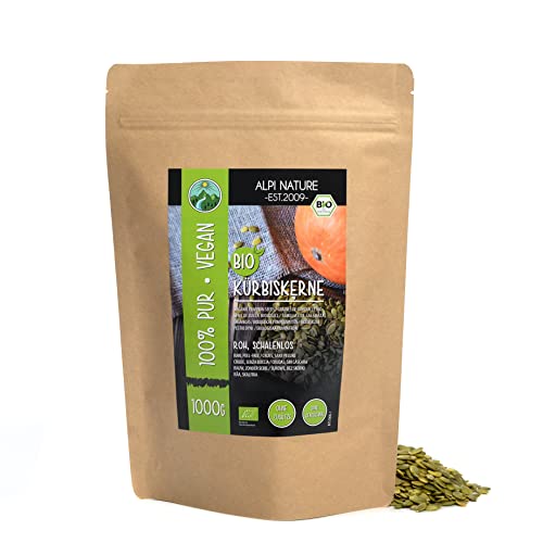 BIO Kürbiskerne roh (1kg), Bio Kürbiskerne geschält, 100% naturrein und ungesalzen, aus kontrolliert biologischem Anbau, glutenfrei, laktosefrei, laborgeprüft, vegan von Alpi Nature