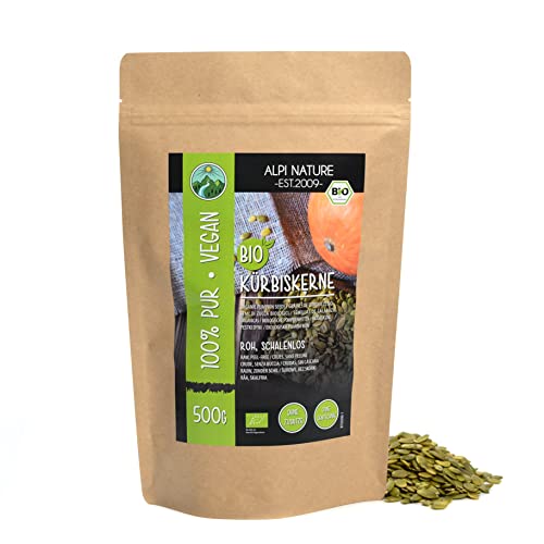 Kürbiskerne BIO roh 500g von Alpi Nature, bio Kürbiskerne geschält, rohe Kürbiskern zum Essen von Alpi Nature