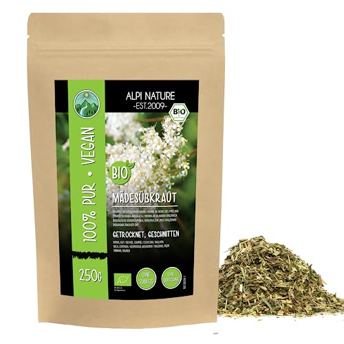 BIO Mädesüßkraut getrocknet (250g), Mädesüßkraut Bio geschnitten, Mädesüß Kraut aus Wildsammlung, Mädesüßtee 100% natürlich, ohne Zusätze, Mädesüß Tee von Alpi Nature