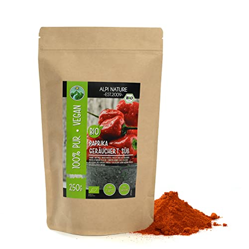 BIO Paprika edelsüß geräuchert (250g), Bio Paprika gemahlen, Bio Paprikapulver aus kontrolliert biologischem Anbau, glutenfrei, laktosefrei, laborgeprüft, vegan, 100% naturrein ohne Zusätze von Alpi Nature