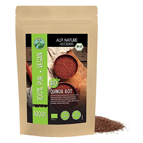 BIO Quinoa rot (1kg), rote Quinoa Bio aus kontrolliert biologischem Anbau, glutenfrei, laktosefrei, laborgeprüft, vegan, 100% naturrein ohne Zusätze von Alpi Nature