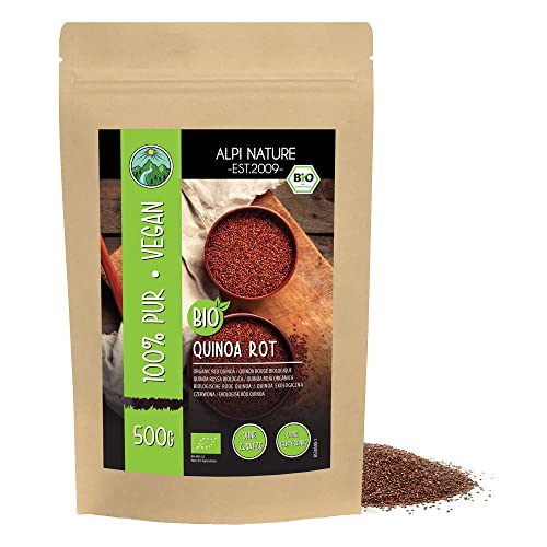 BIO Quinoa rot (500g), rote Quinoa Bio aus kontrolliert biologischem Anbau, glutenfrei, laktosefrei, laborgeprüft, vegan, 100% naturrein ohne Zusätze von Alpi Nature