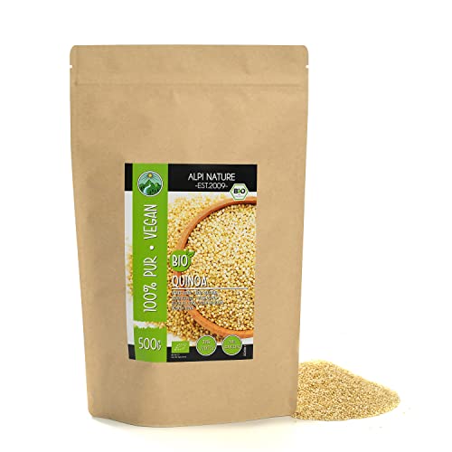 BIO Quinoa weiß (500g), weiße Quinoa Bio aus kontrolliert biologischem Anbau, glutenfrei, laktosefrei, laborgeprüft, vegan, 100% naturrein ohne Zusätze von Alpi Nature