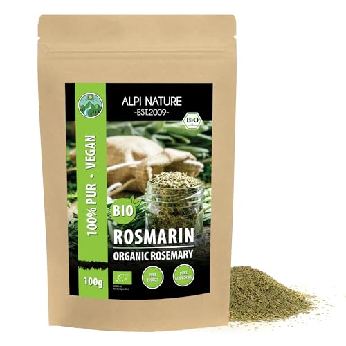 BIO Rosmarin getrocknet (100g), aus kontrolliert biologischem Anbau, glutenfrei, laktosefrei, laborgeprüft, vegan, 100% naturrein ohne Zusätze, für Gewürzmischungen und Rosmarin Tee von Alpi Nature