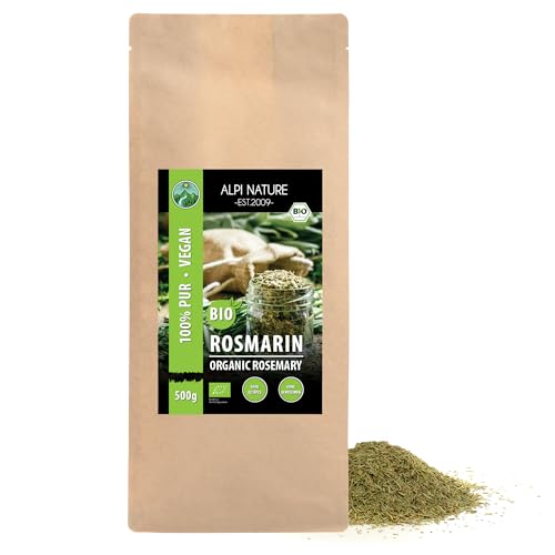 BIO Rosmarin getrocknet (500g), aus kontrolliert biologischem Anbau, glutenfrei, laktosefrei, laborgeprüft, vegan, 100% naturrein ohne Zusätze, für Gewürzmischungen und Rosmarin Tee von Alpi Nature