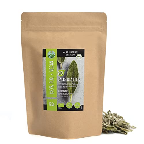 Salbeitee BIO 125g von Alpi Nature, Salbeiblätter getrocknet ganz, Salbeiblättertee, Salbei Tee lose, Salbeiblätter Tee von Alpi Nature